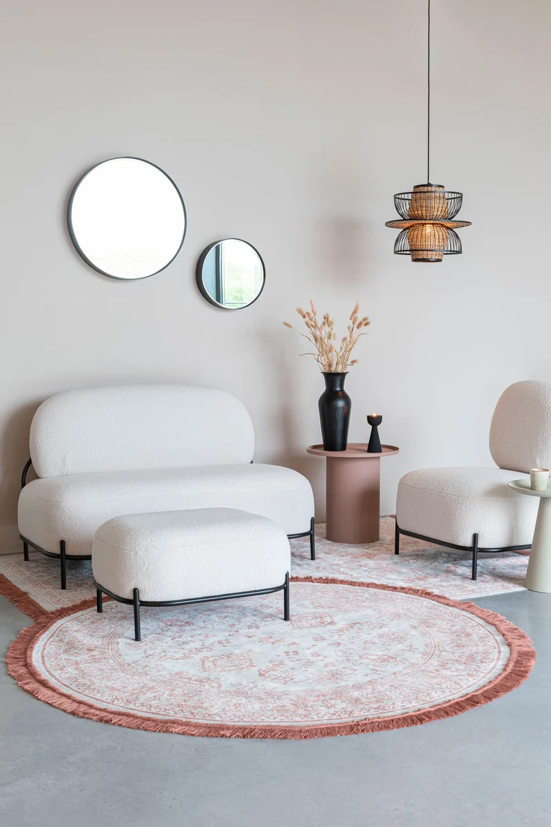 Loungesessel Polly mit Teddy-Bezug in Ivory und Metallgestell