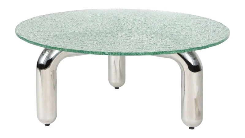 Couchtisch Marly rund, Silber mit Sicherheitsglas im Retro-Design