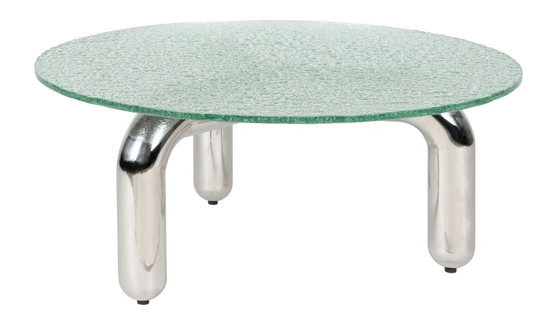 Couchtisch Marly rund, Silber mit Sicherheitsglas im Retro-Design