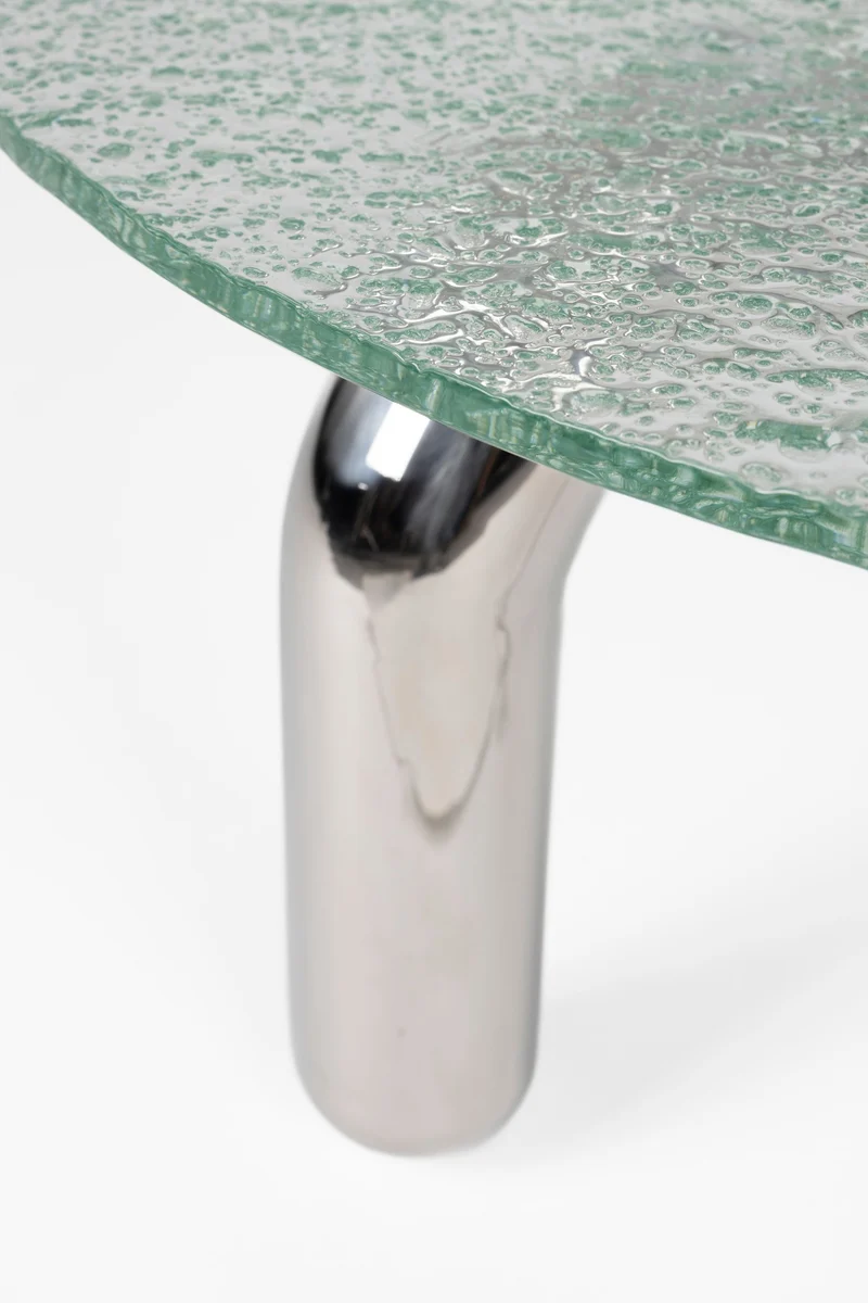 Couchtisch Marly rund, Silber mit Sicherheitsglas im Retro-Design