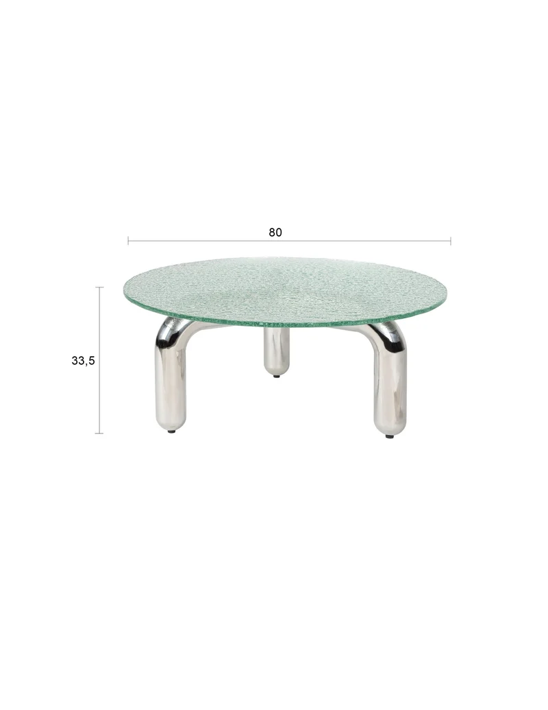 Couchtisch Marly rund, Silber mit Sicherheitsglas im Retro-Design