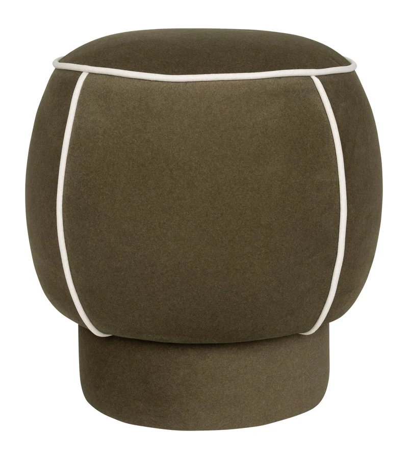 Hocker Marina Green mit Kontrastnaht, rundes Design fürs Wohnzimmer