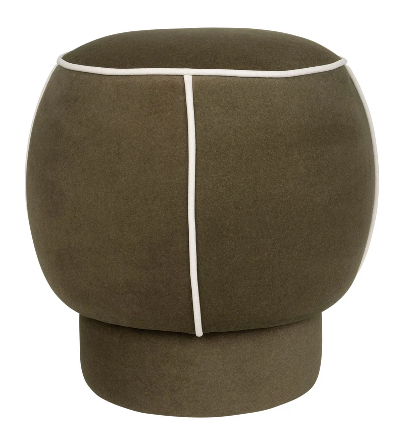 Hocker Marina Green mit Kontrastnaht, rundes Design fürs Wohnzimmer