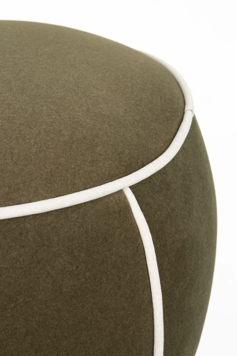 Hocker Marina Green mit Kontrastnaht, rundes Design fürs Wohnzimmer