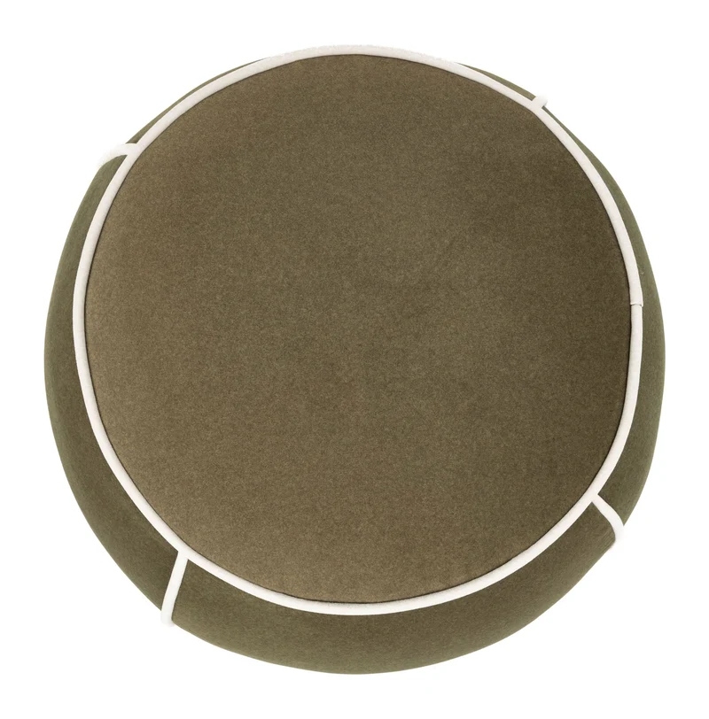 Hocker Marina Green mit Kontrastnaht, rundes Design fürs Wohnzimmer