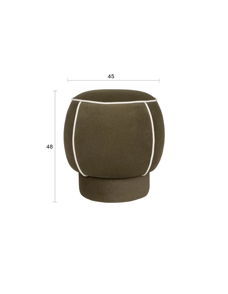 Hocker Marina Green mit Kontrastnaht, rundes Design fürs Wohnzimmer
