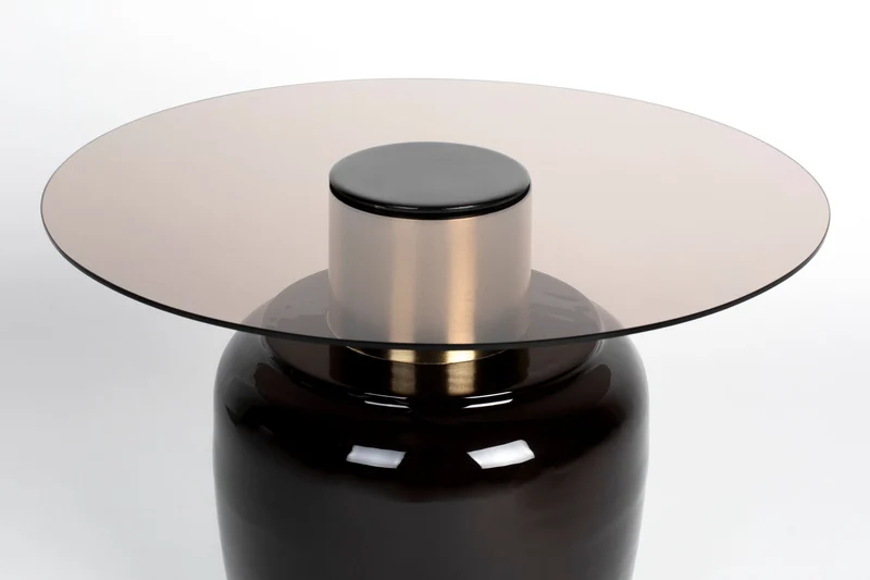 Beistelltisch Mohra L, rundes Glas mit goldfarbenem Metallgestell