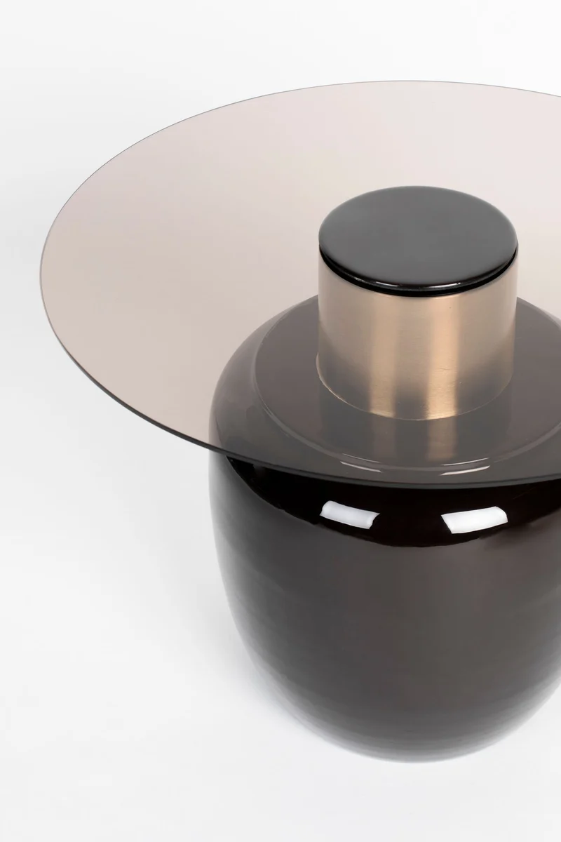 Beistelltisch Mohra L, rundes Glas mit goldfarbenem Metallgestell