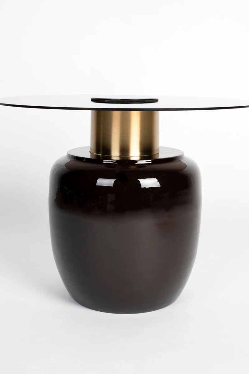 Beistelltisch Mohra L, rundes Glas mit goldfarbenem Metallgestell