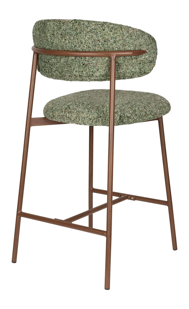 Barhocker Claes im 2er-Set, Grün mit Metallgestell in Walnuss-Optik