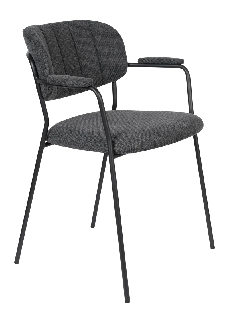 Sessel Jolien im 2er-Set, Grau gepolstert mit schwarzem Metallgestell