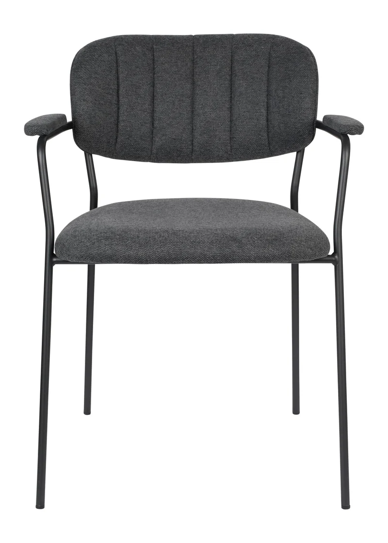 Sessel Jolien im 2er-Set, Grau gepolstert mit schwarzem Metallgestell