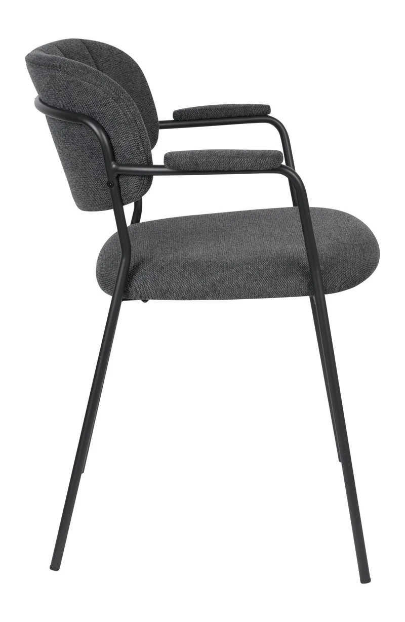 Sessel Jolien im 2er-Set, Grau gepolstert mit schwarzem Metallgestell