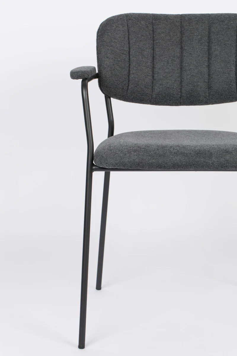 Sessel Jolien im 2er-Set, Grau gepolstert mit schwarzem Metallgestell