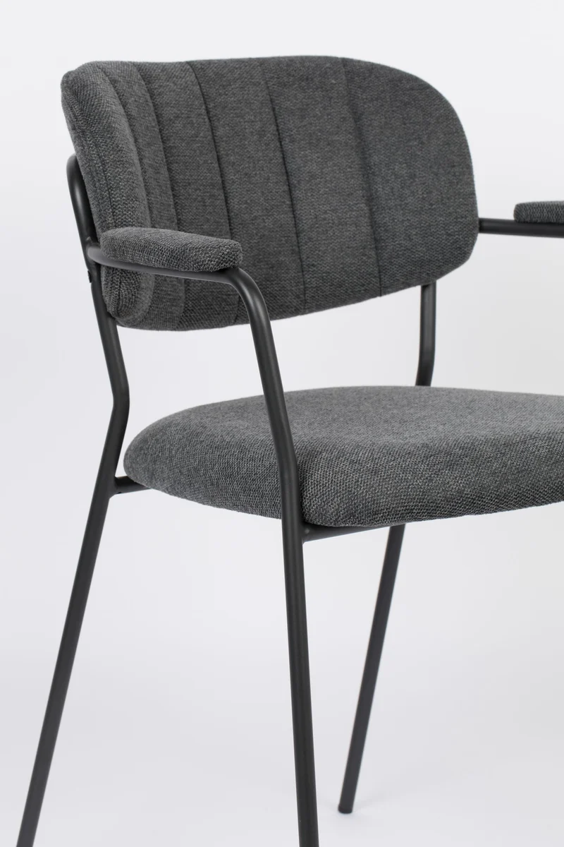 Sessel Jolien im 2er-Set, Grau gepolstert mit schwarzem Metallgestell