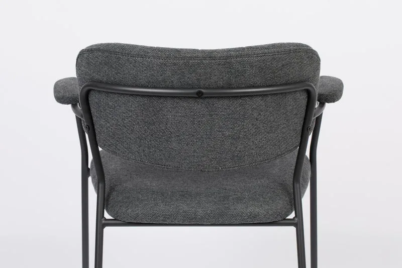 Sessel Jolien im 2er-Set, Grau gepolstert mit schwarzem Metallgestell