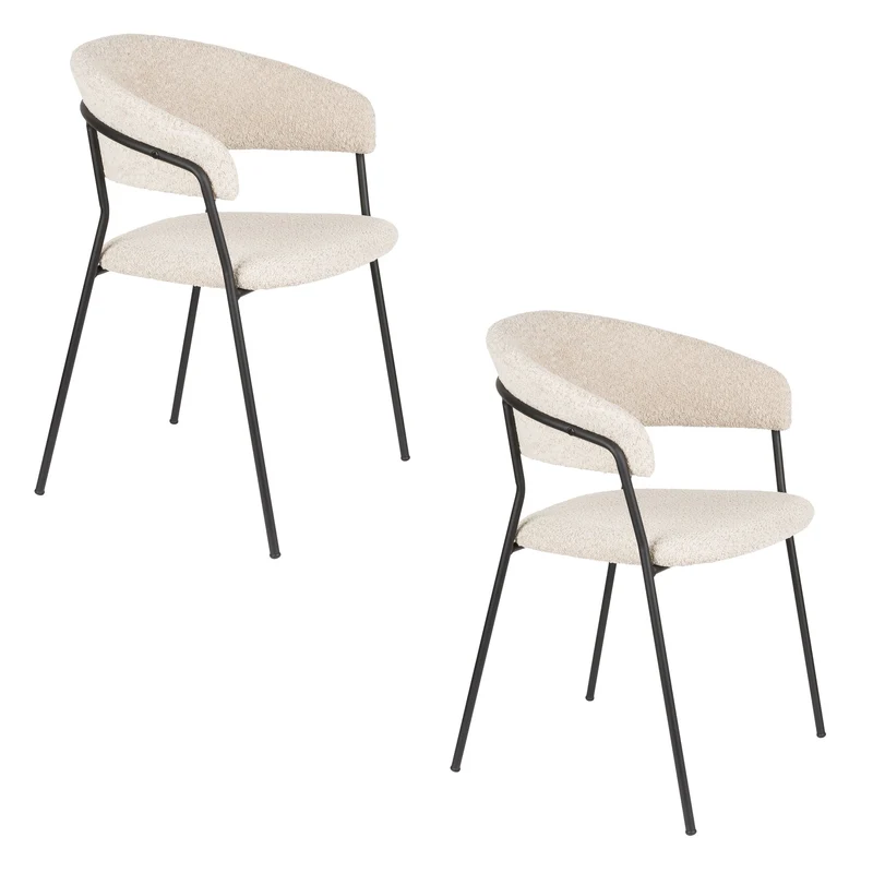 Sessel Zeri im 2er-Set, Beige mit schwarzem Gestell fürs Esszimmer