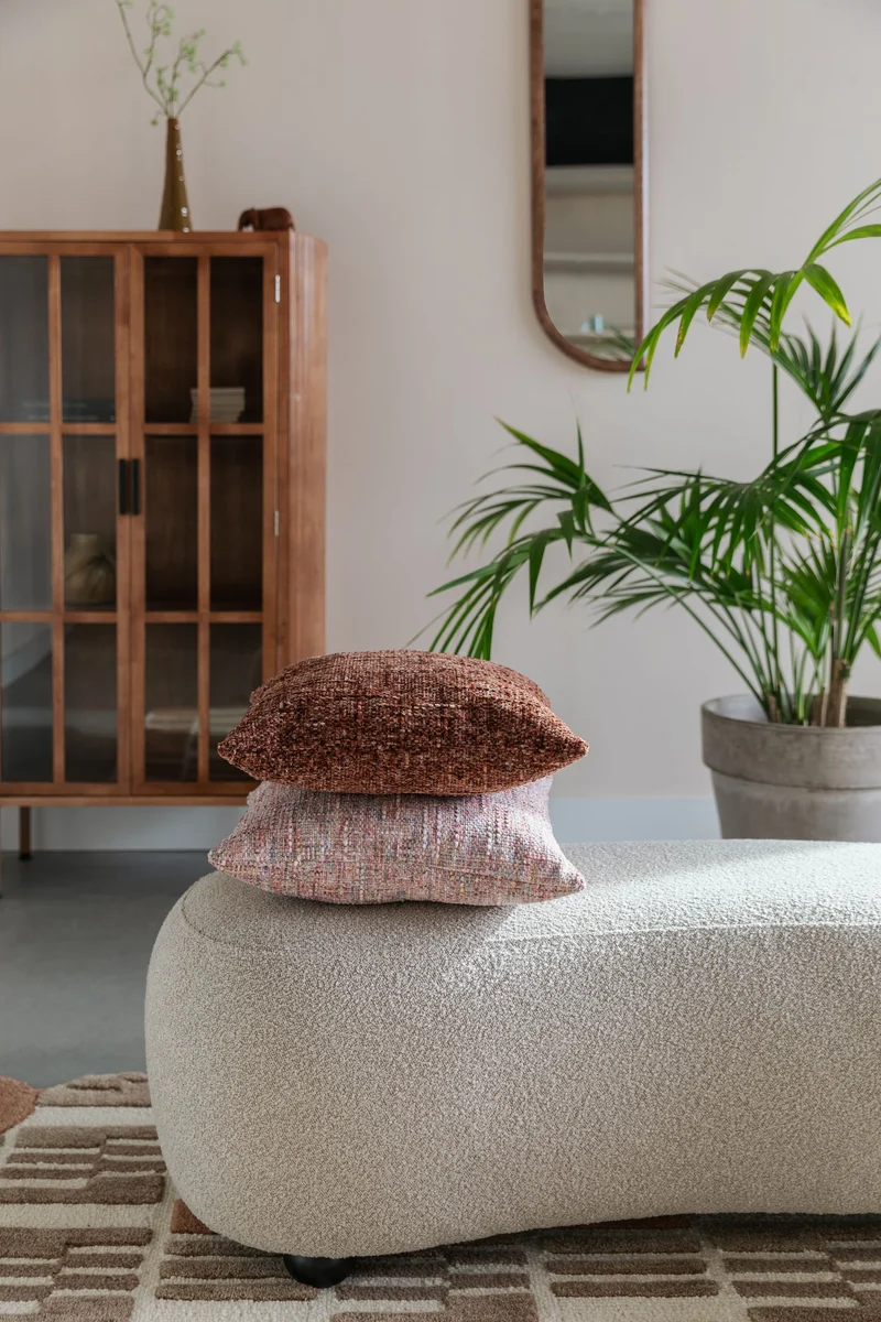 Hocker Noxx Beige mit Teddy-Stoff, 2 Sitzplätze für Wohnzimmer