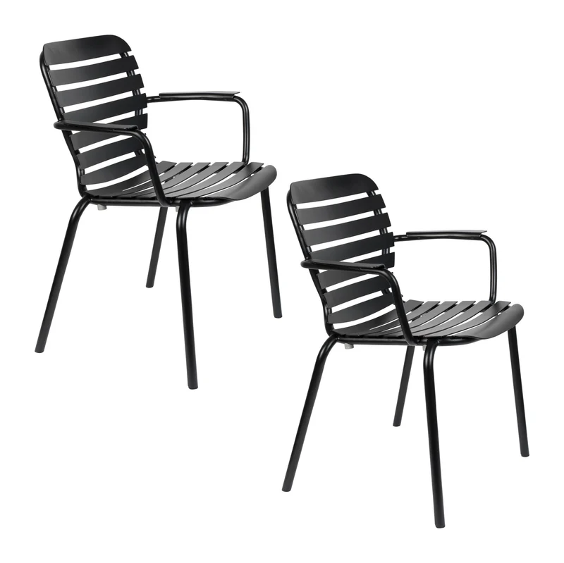 Gartensessel Vondel im 2er-Set, Schwarz aus Aluminium von Zuiver