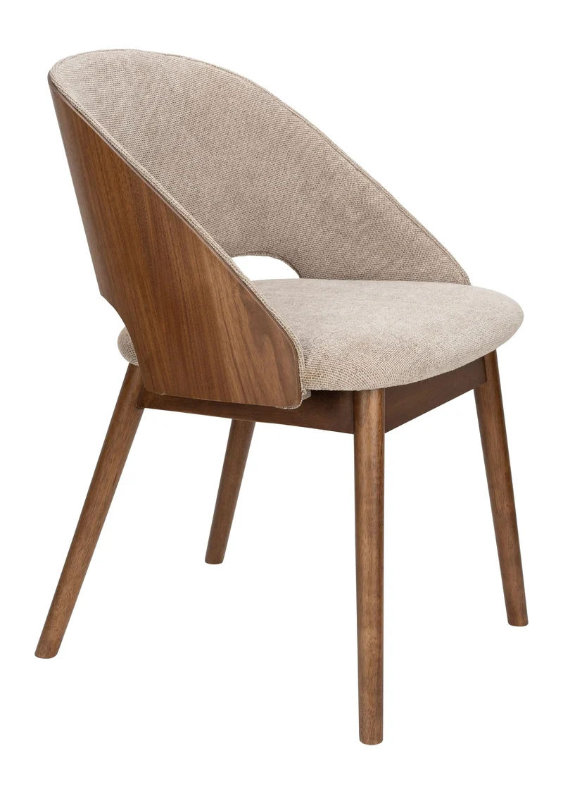 Esszimmerstuhl Velore Beige mit Gestell aus Gummibaumholz in Walnuss