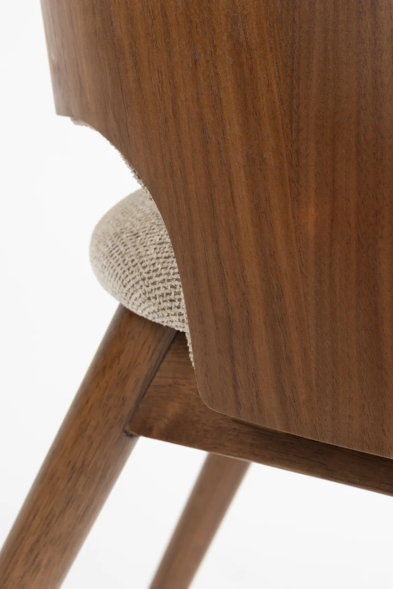 Esszimmerstuhl Velore Beige mit Gestell aus Gummibaumholz in Walnuss