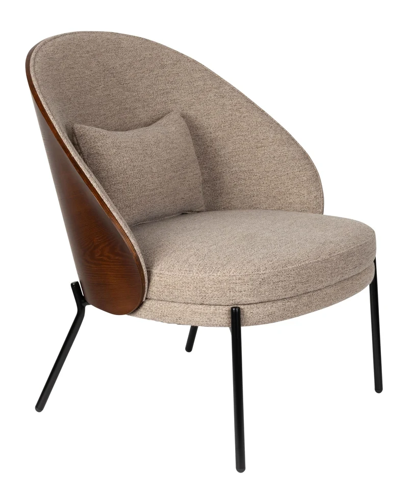 Loungesessel Rodin Beige mit Eschenholz-Gestell im Retro-Design