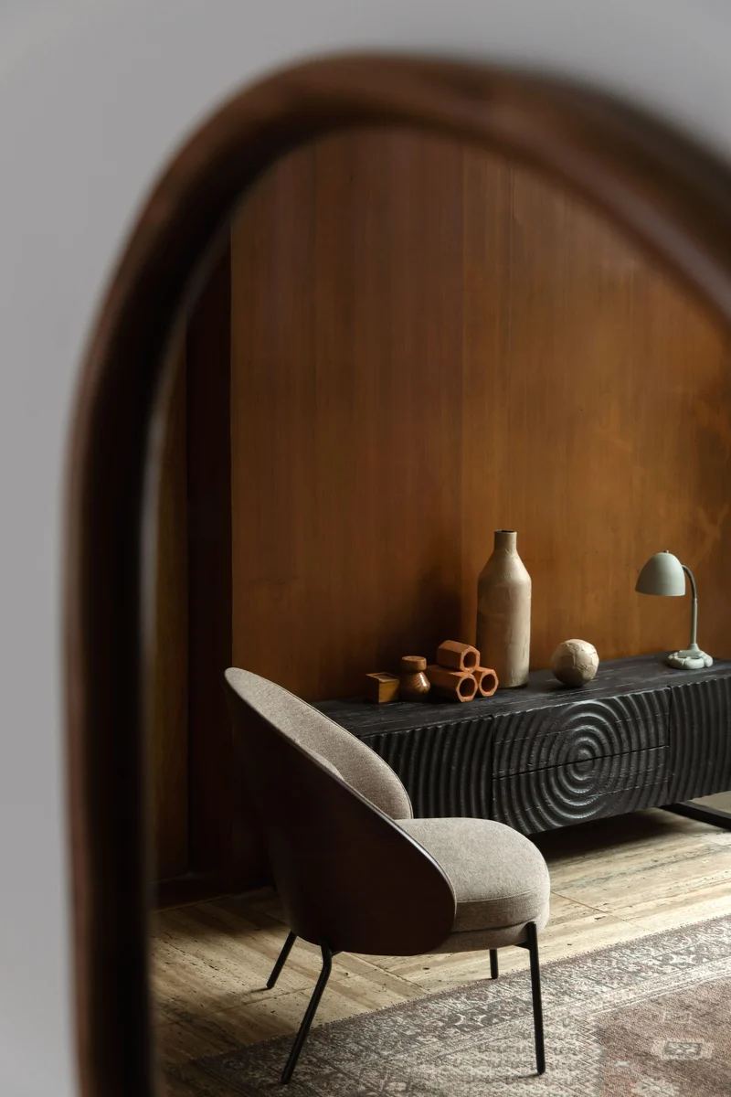 Loungesessel Rodin Beige mit Eschenholz-Gestell im Retro-Design
