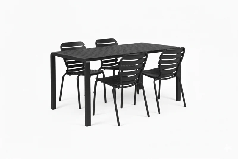 Gartenmöbel-Set Vondel mit Tisch & 4 Stühlen, Aluminium in Schwarz