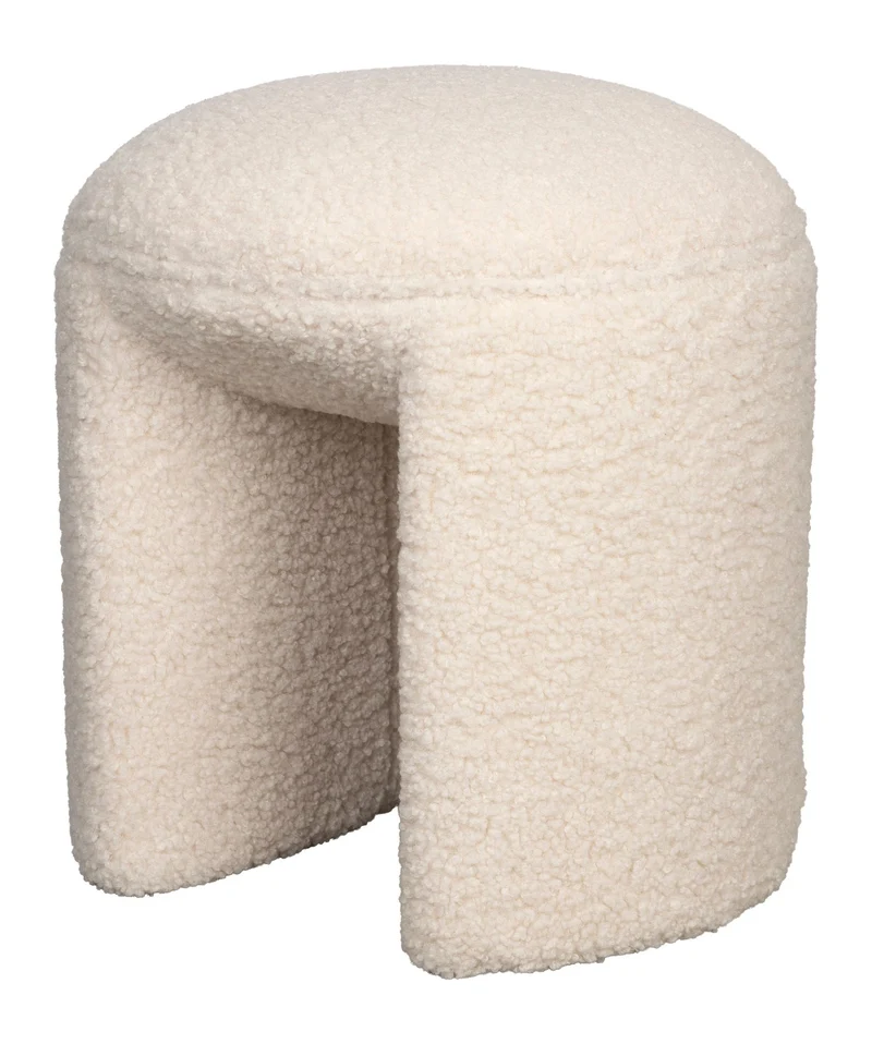 Hocker Noxx mit Teddy-Stoff in Weiß fürs Wohnzimmer, MDF-Gestell