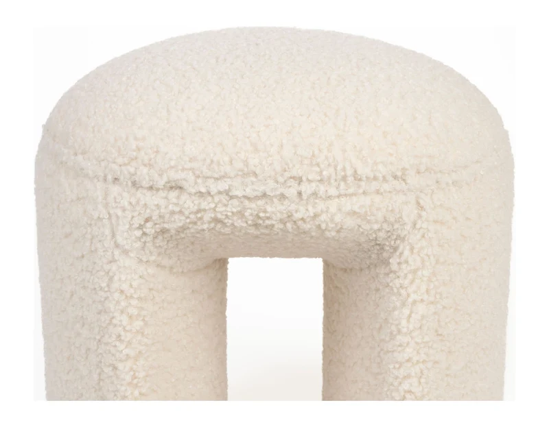 Hocker Noxx mit Teddy-Stoff in Weiß fürs Wohnzimmer, MDF-Gestell