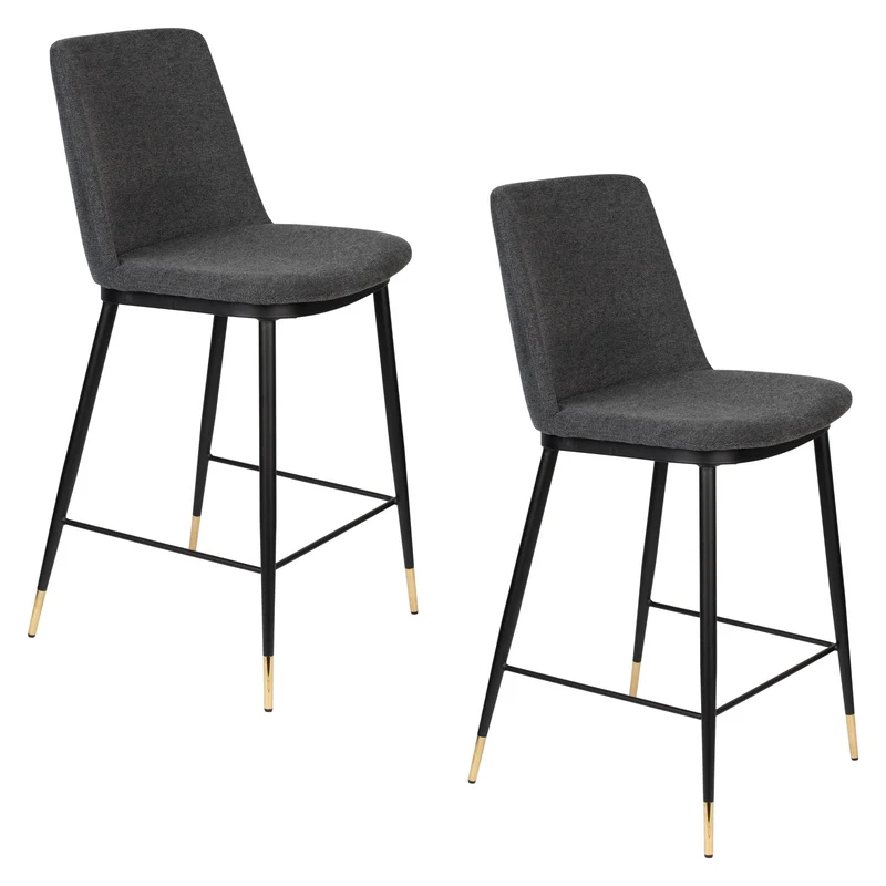 Barhocker Lionel im 2er-Set, Dunkelgrau mit Stoff und Metallgestell