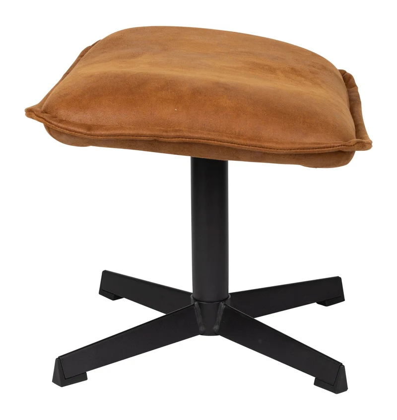 Hocker John in Cognac aus PU-Kunstleder mit stabilem Metallgestell