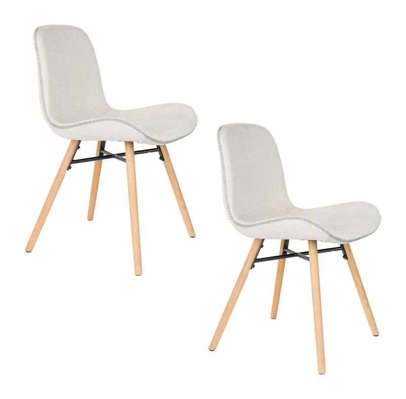 Esszimmerstuhl Lester im 2er-Set, Beige mit Eichenholz-Gestell
