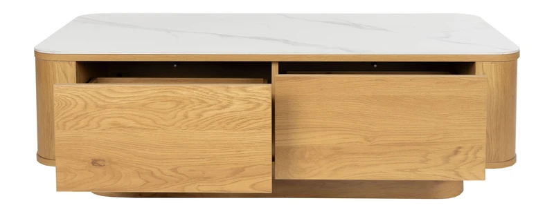Couchtisch Almira aus Eichenholz mit 2 Schubladen, Wohnzimmertisch