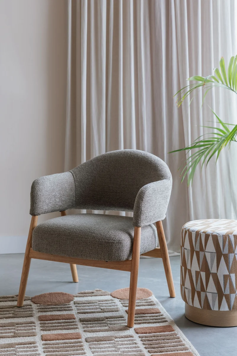 Hocker Ziggy mit Rautenmuster in Beige, Polyesterbezug für Wohnzimmer