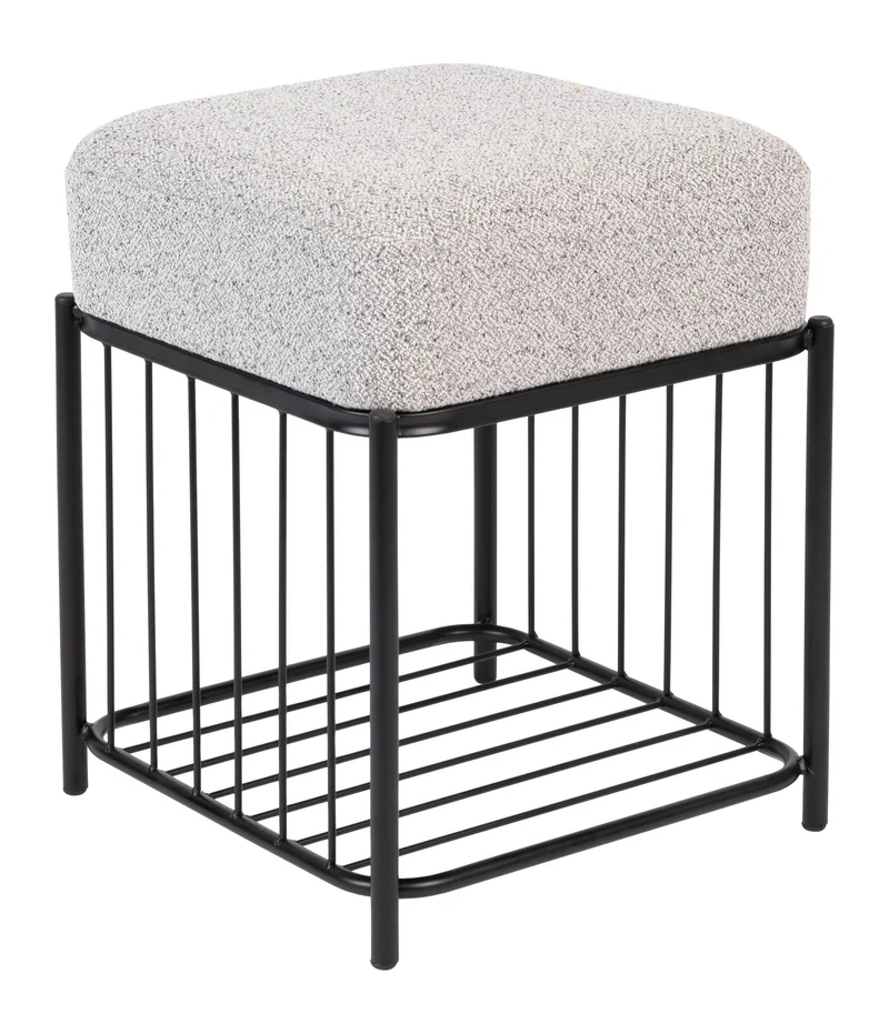 Hocker Milou Square, Grau mit gepolsterter Sitzfläche für Wohnzimmer