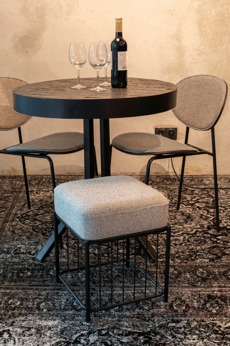 Hocker Milou Square, Grau mit gepolsterter Sitzfläche für Wohnzimmer
