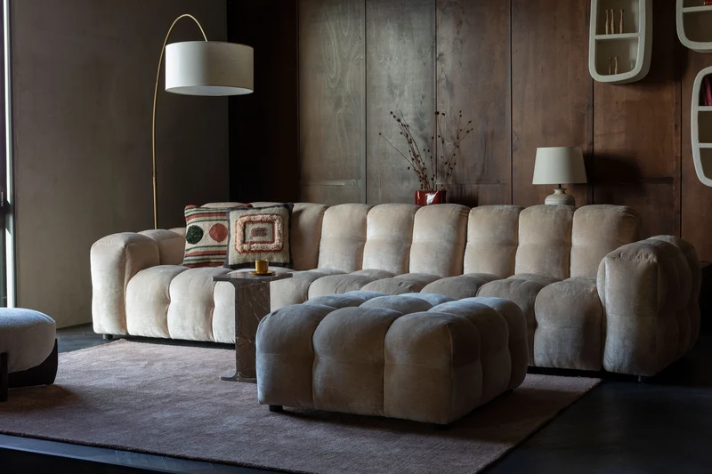 Sofa-Element Hackman mit Armlehne links, Velours Beige von Dutchbone