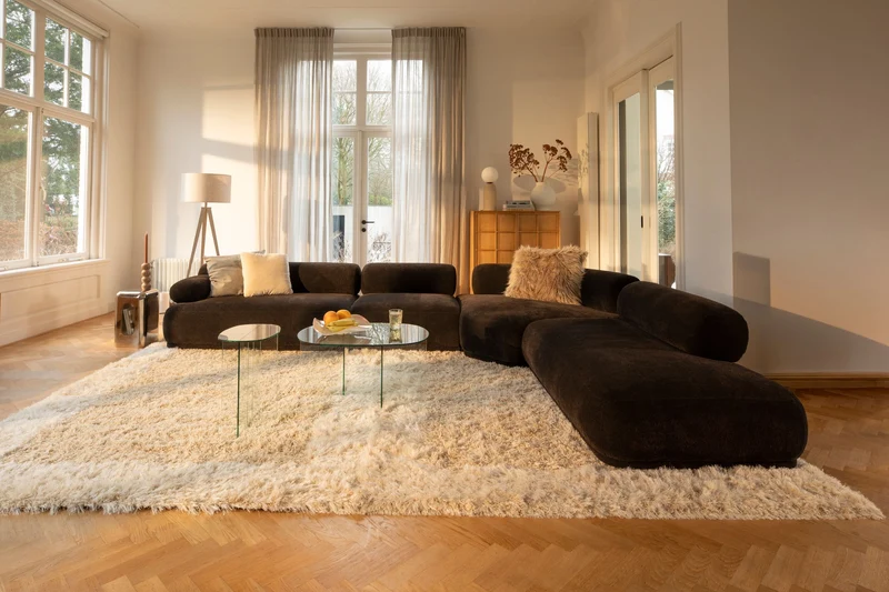 Ecksofa Rembrandt 7,5-Sitzer Links, Dark Brown mit Rippstoff