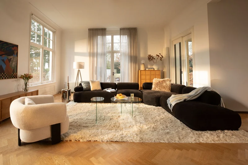 Ecksofa Rembrandt 7,5-Sitzer Links, Dark Brown mit Rippstoff