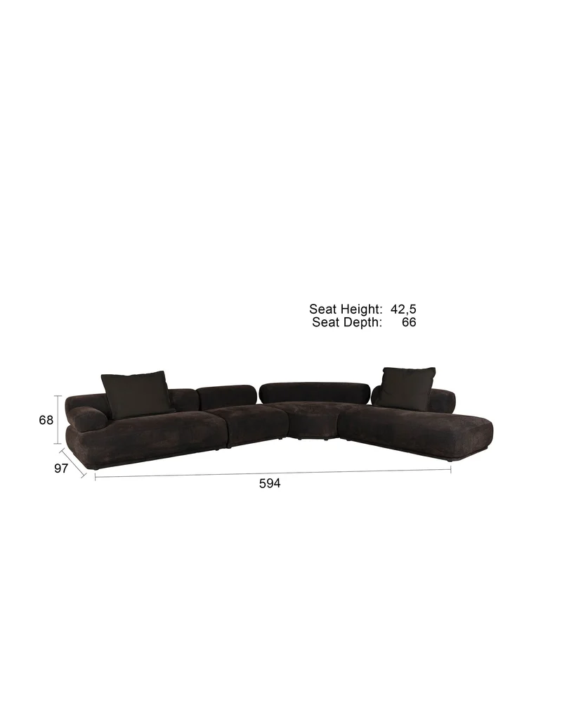 Ecksofa Rembrandt 7,5-Sitzer Links, Dark Brown mit Rippstoff