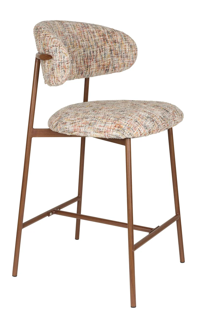 Barhocker Claes im 2er-Set, Beige mit meliertem Bezug, Metallgestell