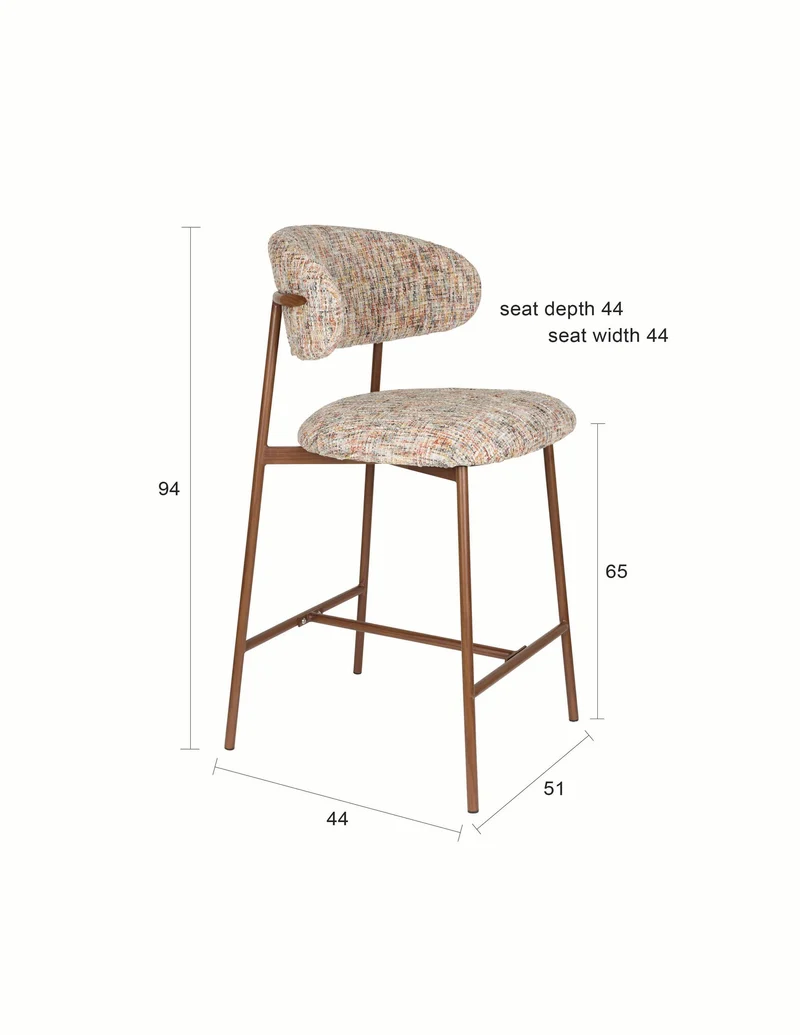 Barhocker Claes im 2er-Set, Beige mit meliertem Bezug, Metallgestell