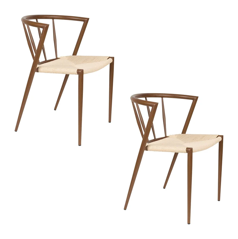 Esszimmerstuhl Che im 2er-Set, Walnut mit Seilsitz und Eisengestell