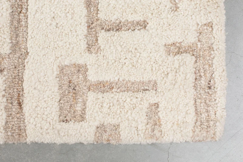Teppich Hills 200x300, Beige mit Wollflor, handgewebt fürs Wohnzimmer