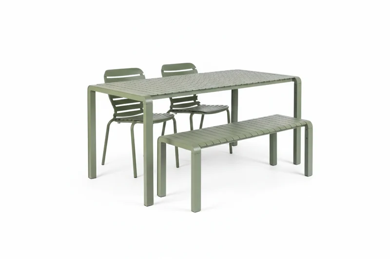 Gartenmöbel-Set Vondel mit Tisch, 2 Stühlen & Bank, Aluminium Grün