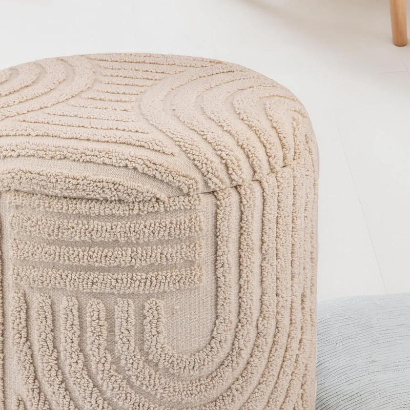 Dekohocker Stauraum Baumwolle Ø40×45cm abnehmbarer Deckel Beige Boho