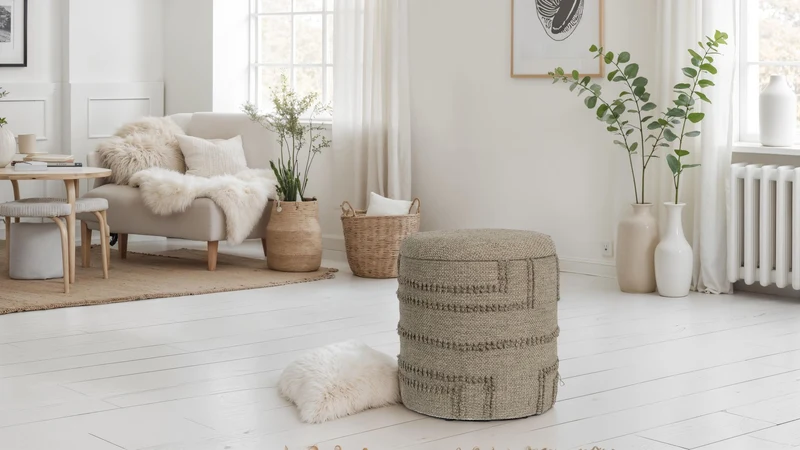 Sitzhocker rund Wolle Braun Ø40x45cm mit Stauraum Boho Design