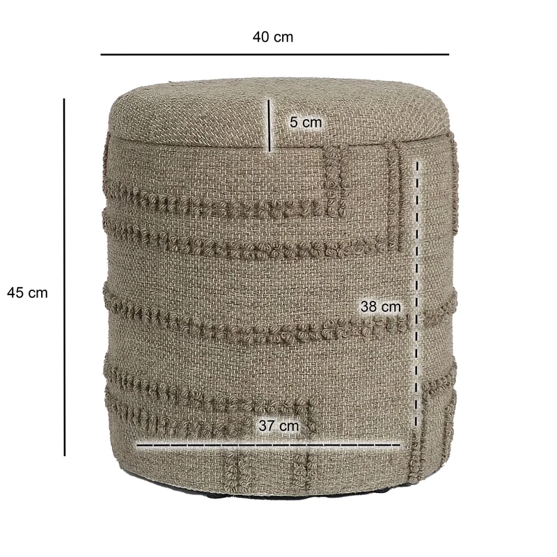 Sitzhocker rund Wolle Braun Ø40x45cm mit Stauraum Boho Design