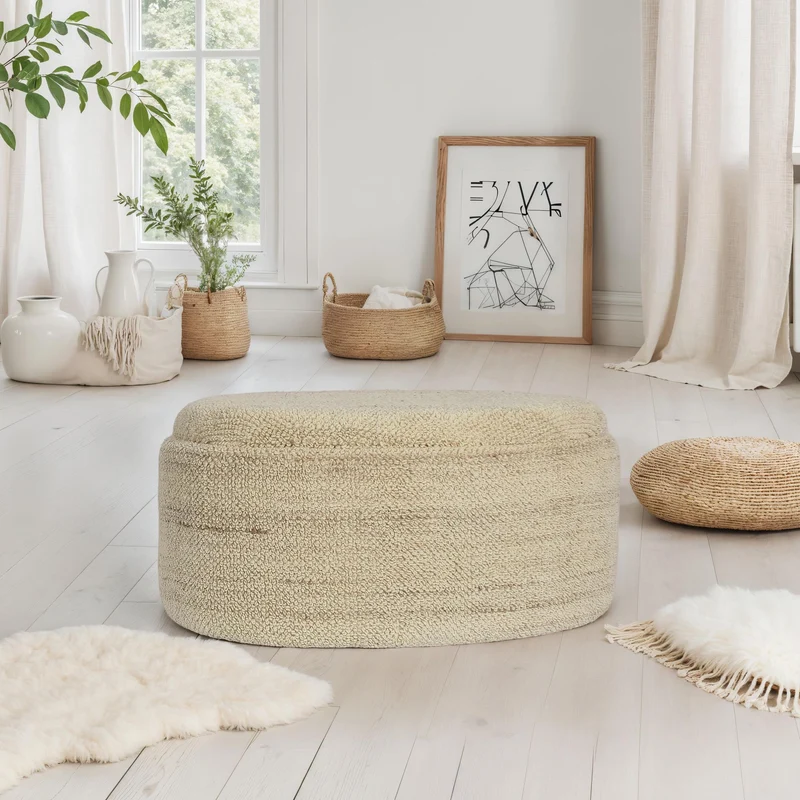 Sitzhocker mit Stauraum Wolle oval 81cm Braun Polsterhocker modern
